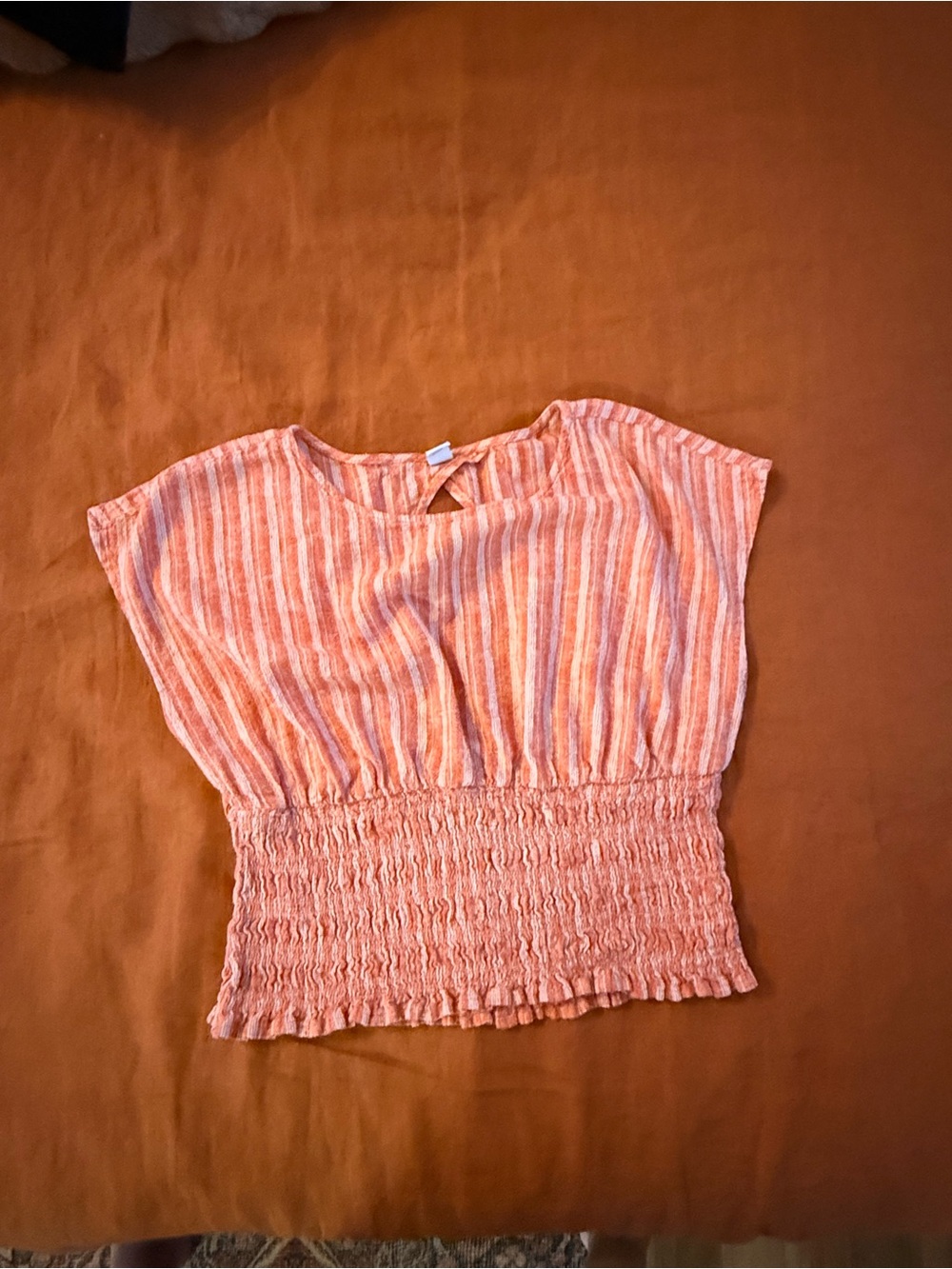 Old Navy Striped Smocked Crop Top - Coral & Pink